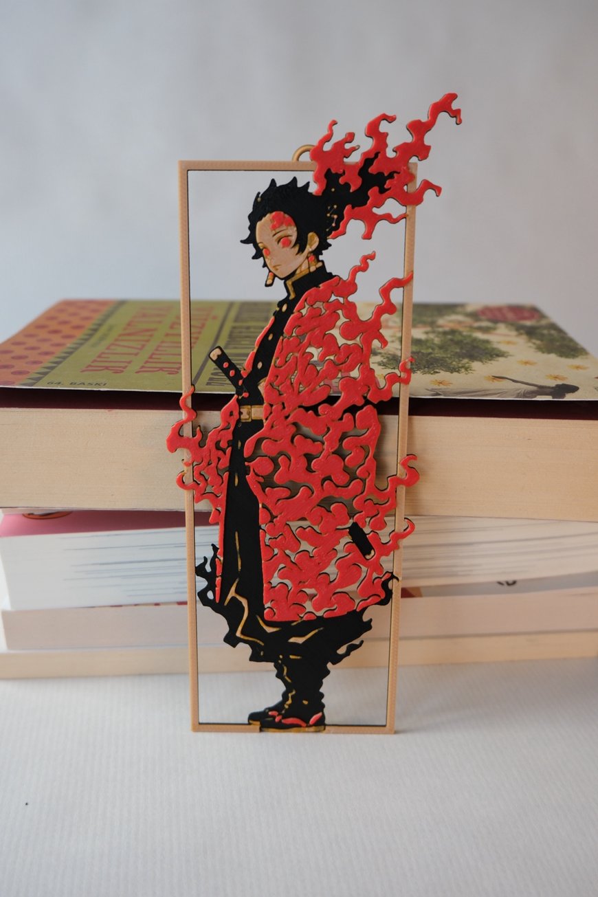 Red flame character themed 3D printed bookmark