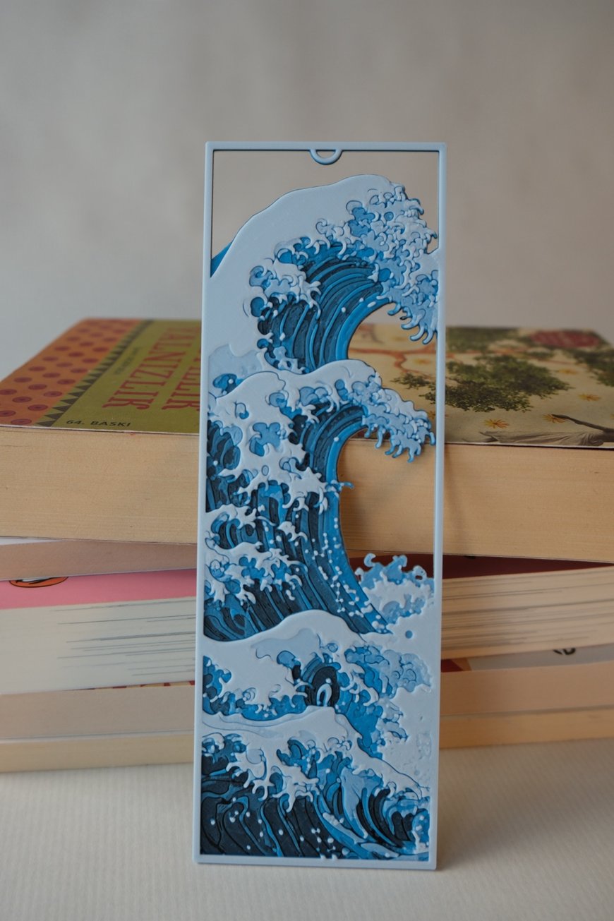 Blue and white wave themed 3D printed bookmark
