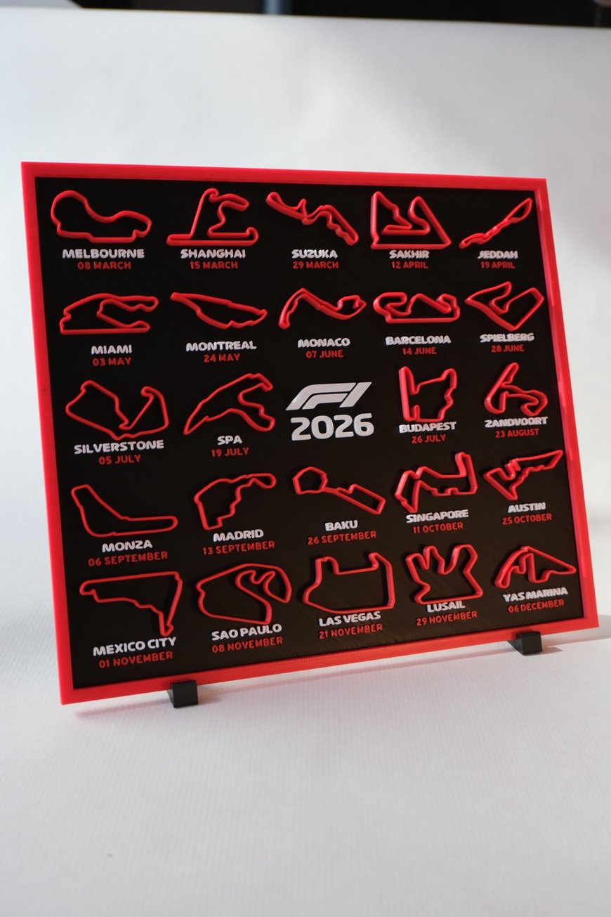 F1 2026 race calendar 3D printed wall decor