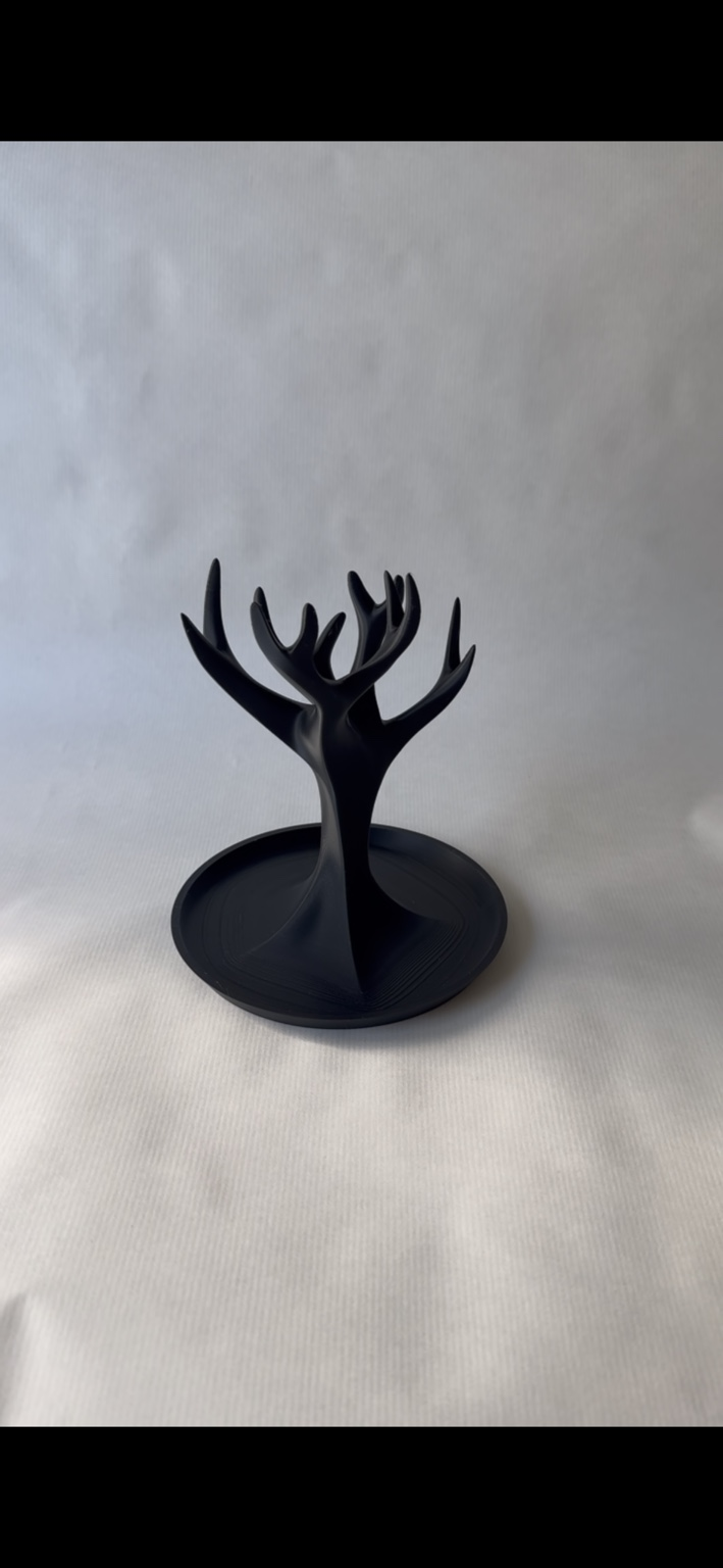 Black 3D printed jewelry holder shaped like tree branches