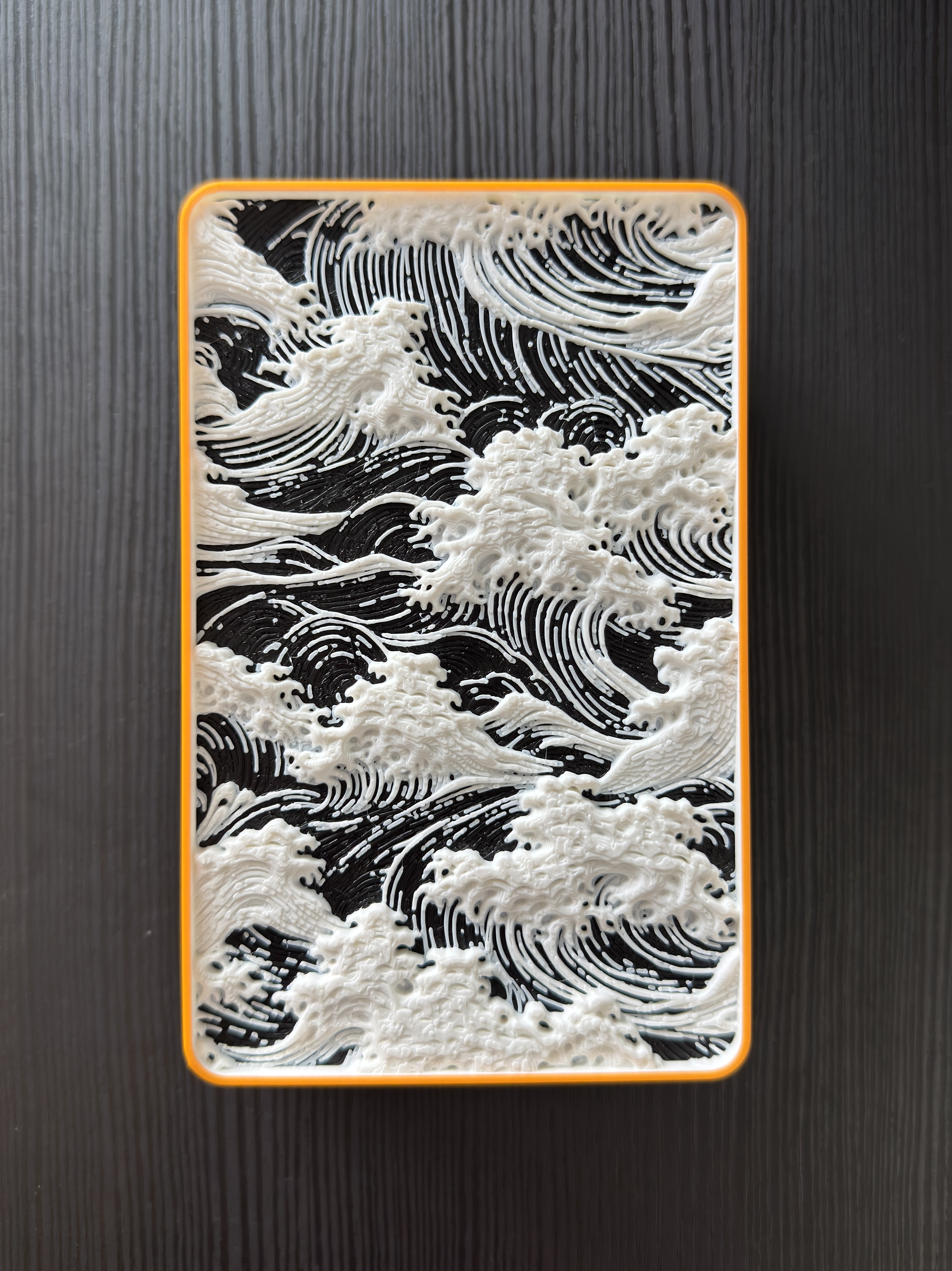 Wave texture 3D printed jewelry box with orange edge